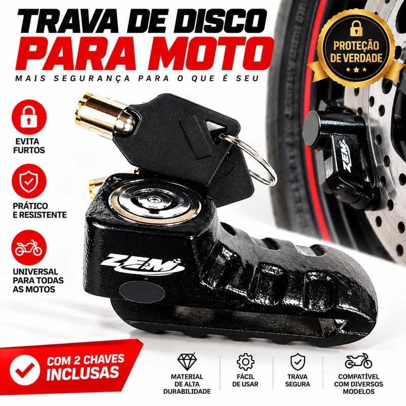 Trava Disco Moto Antifurto Universal Cadeado de Freio em Metal com 2 Chaves