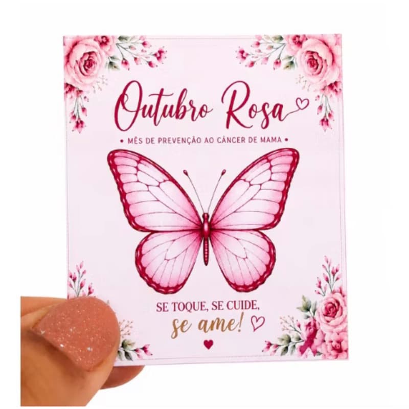 kit card com brincos pérola Outubro rosa mimo/brinde/lembrancinha auto cuidado prevenção campanha de conscientização