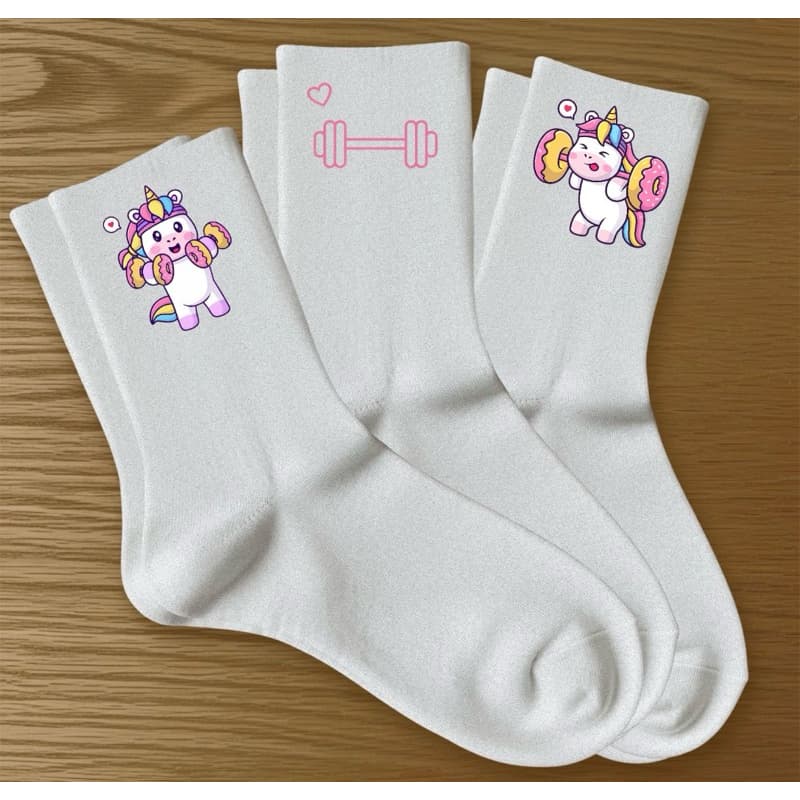 kit 3 Pares De Meias Esportivas Estampa Divertida Unicórnio Academia De Algodão