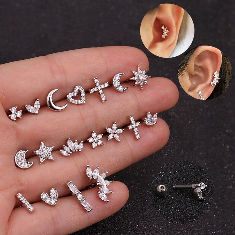 1Peca piercing orelha Aço inox tragus cartilagem zircão