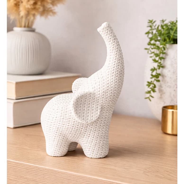Elefante Decorativo Efeito Crochê, Design Moderno