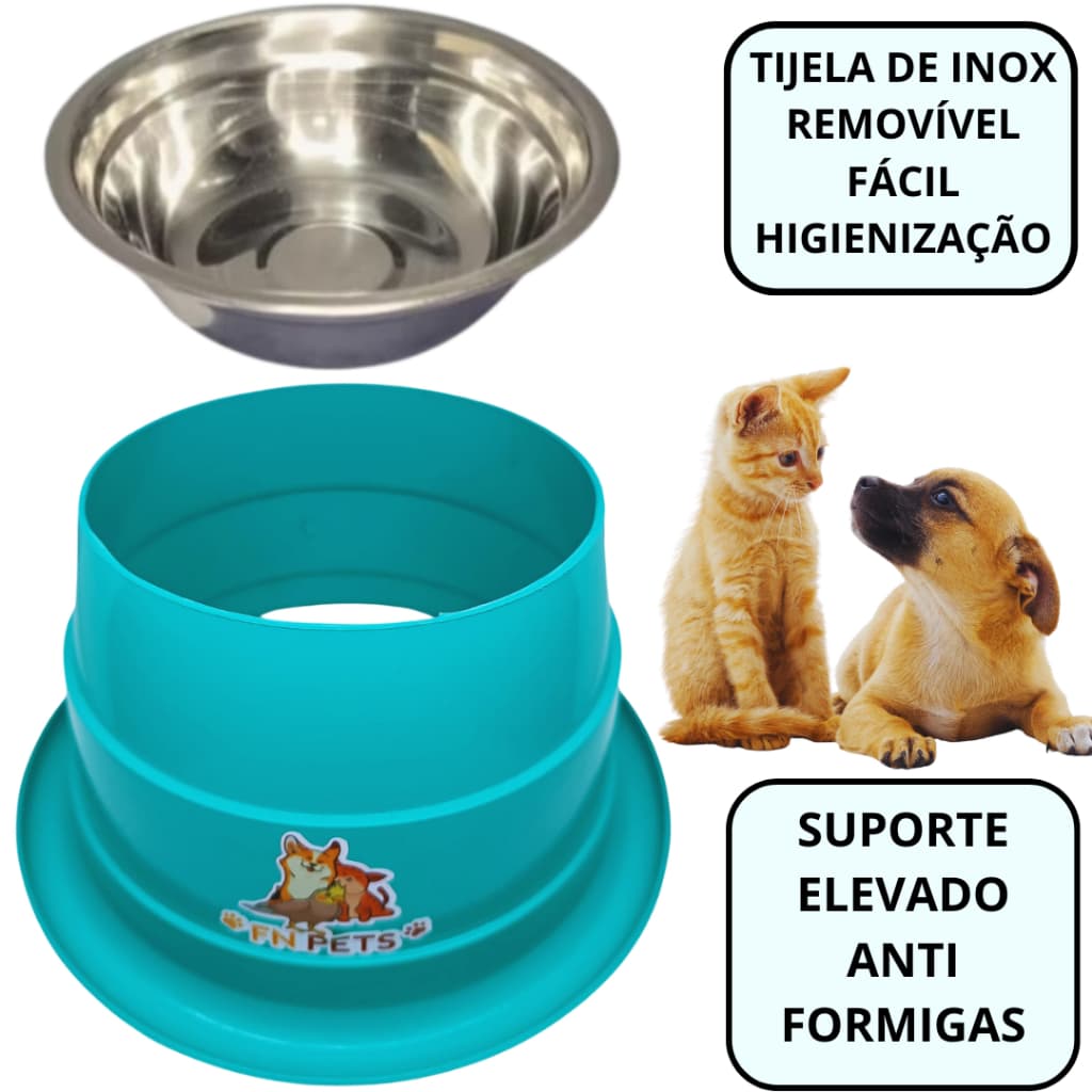Vasilha Comedouro pote tigela inox para cães e gatos pet cachorro suporte elevado anti formigas