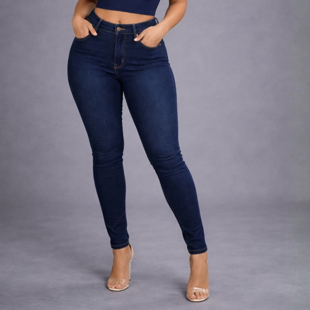 Calça Jeans Feminina Skinny Cintura Alta Lavagem Escura com Lycra Modela Corpo 36 ao 46