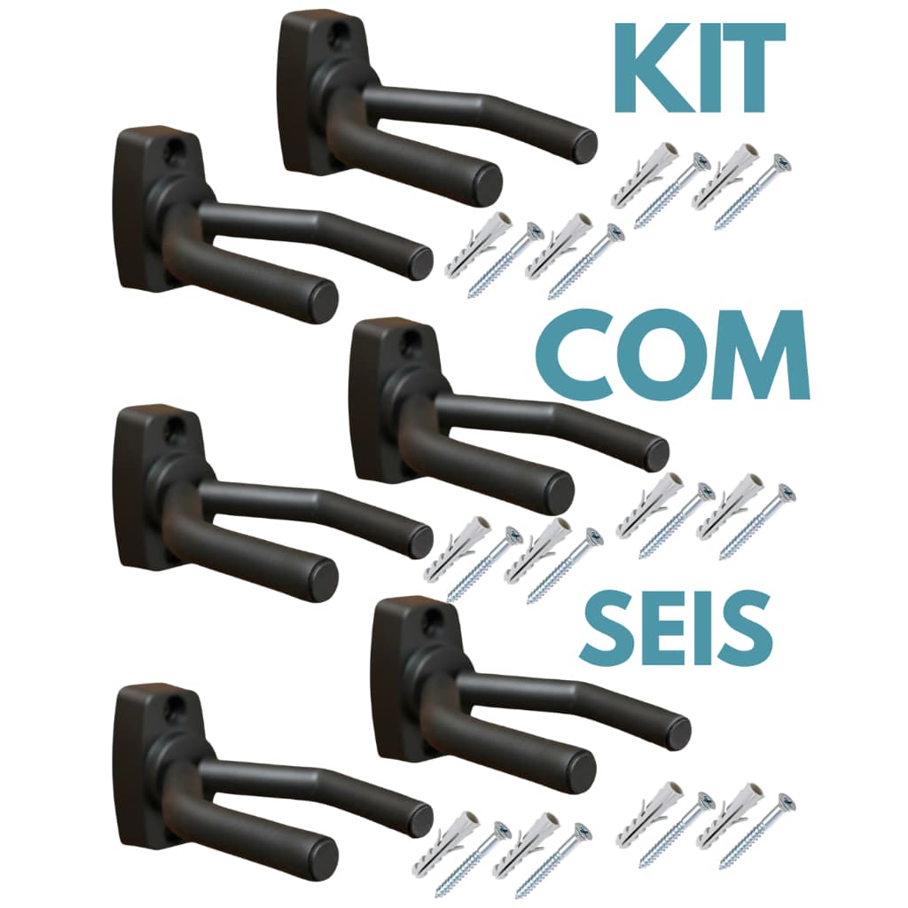 Kit 6 suporte de parede Violão guitarra Preto Espuma EVA Anti Risco + Buchas e parafusos