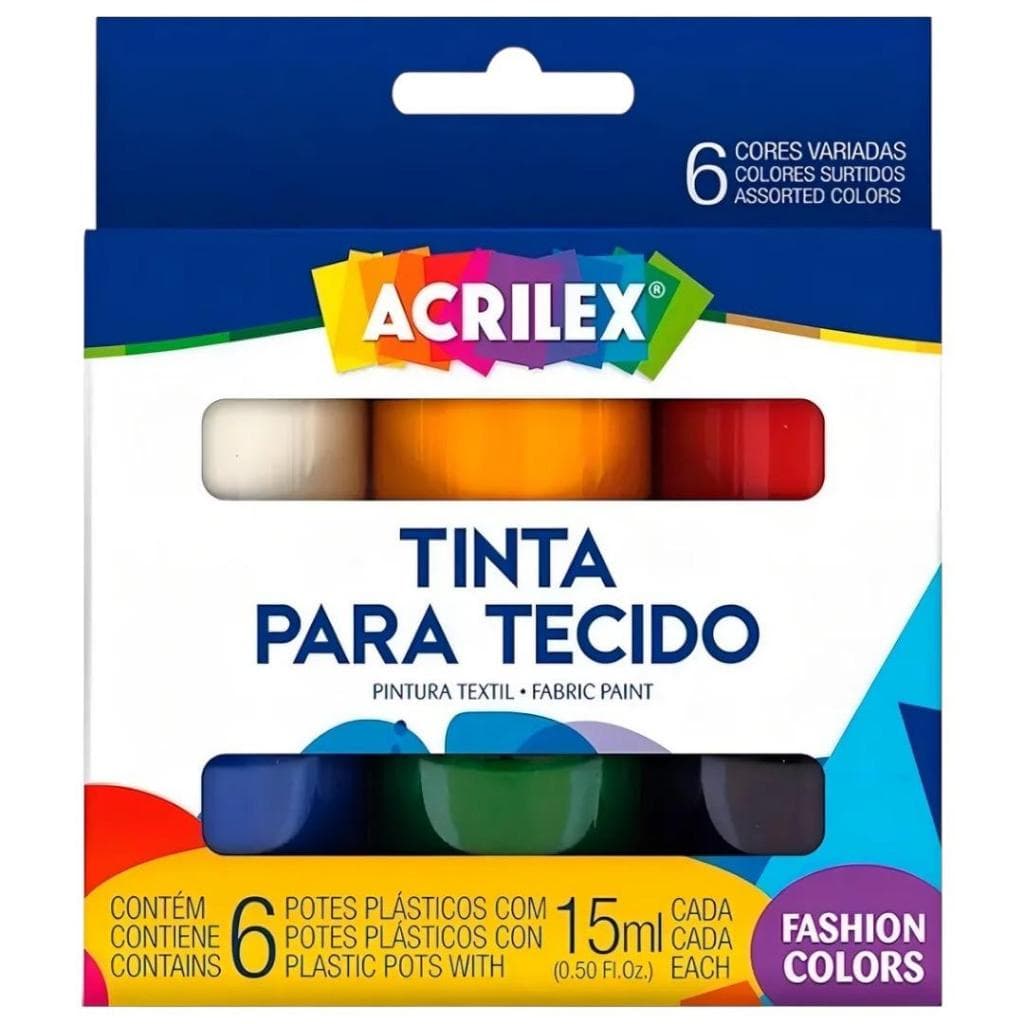 Tinta  Para Tecido Acrilex Fashion Colors 6 Cores 15ml Pintura Textil