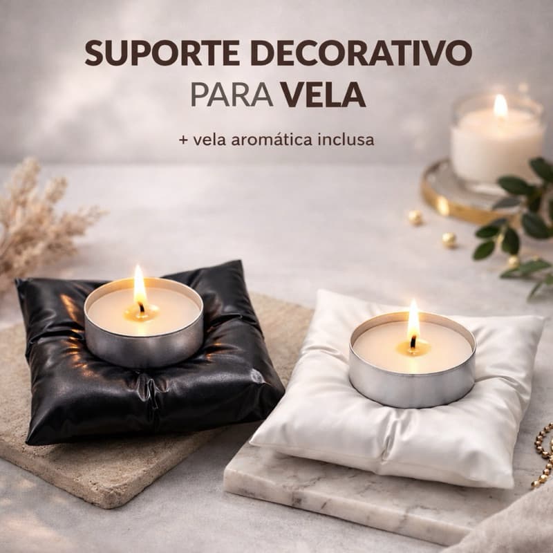Suporte Decorativo para Vela + Vela Aromática Inclusa | Porta Velas Moderno Formato Almofada Preto ou Branco