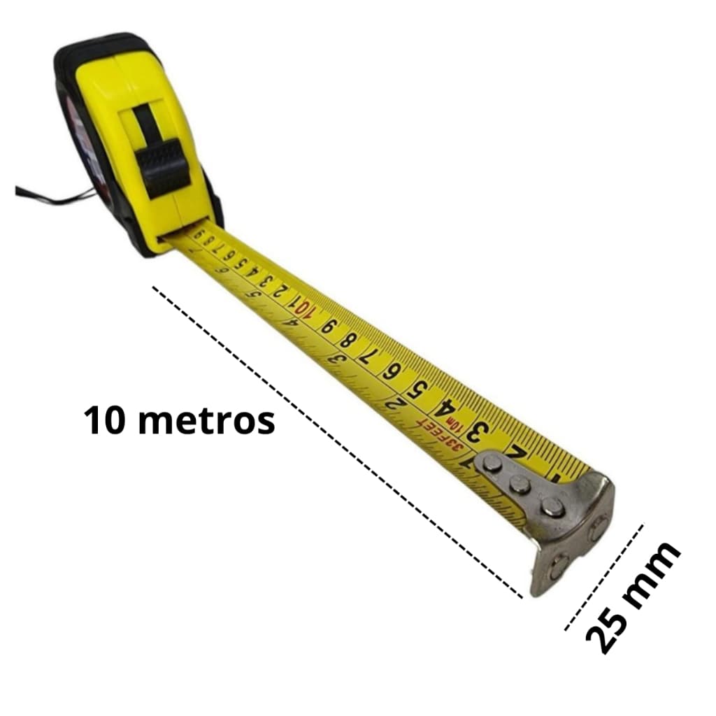 Trena Métrica 10 metros 33FT Profissional Emborrachada com Trava Fita de Aço