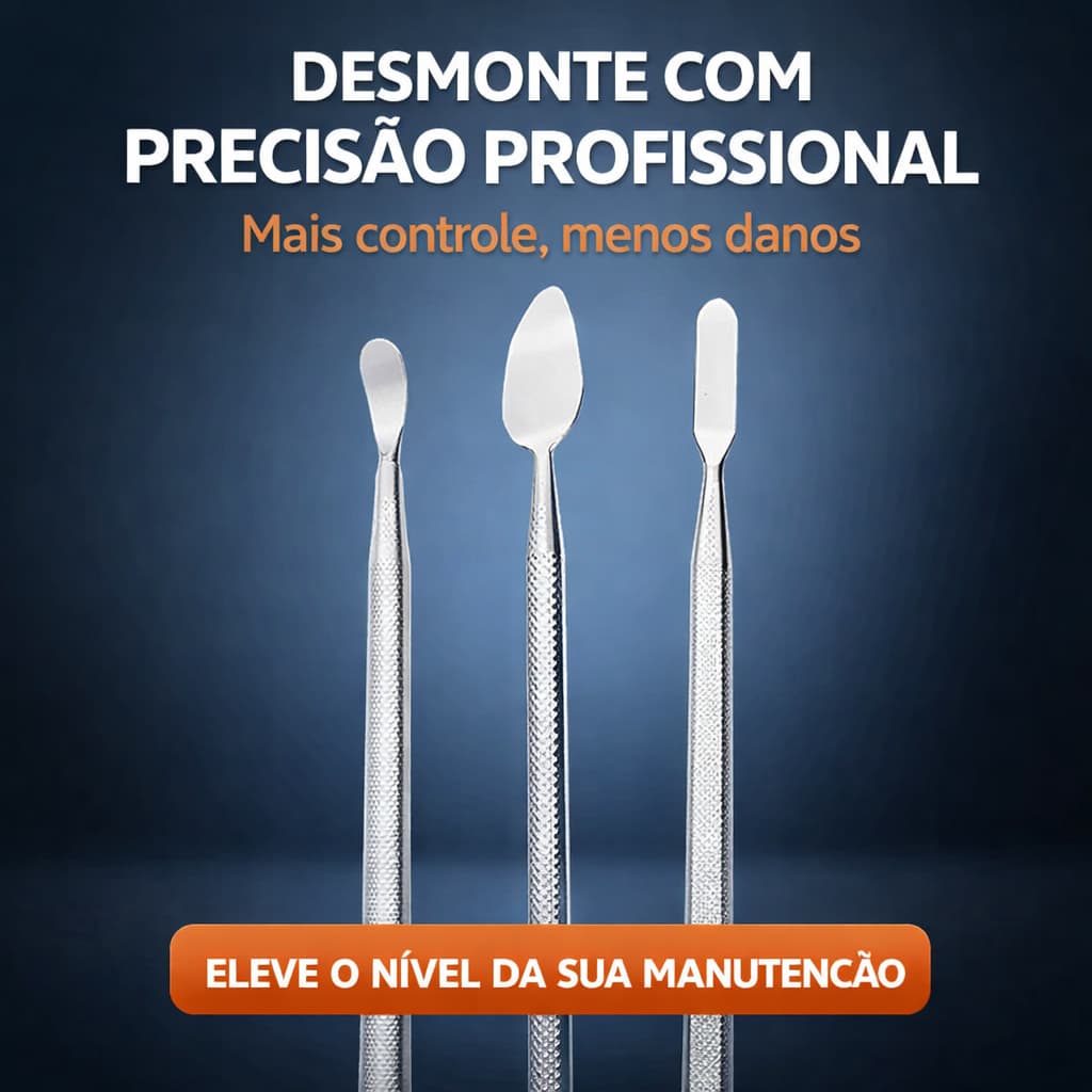Jogo de Espátulas Profissional em Aço Inox 3 Peças para Manutenção de Celular e Eletrônicos