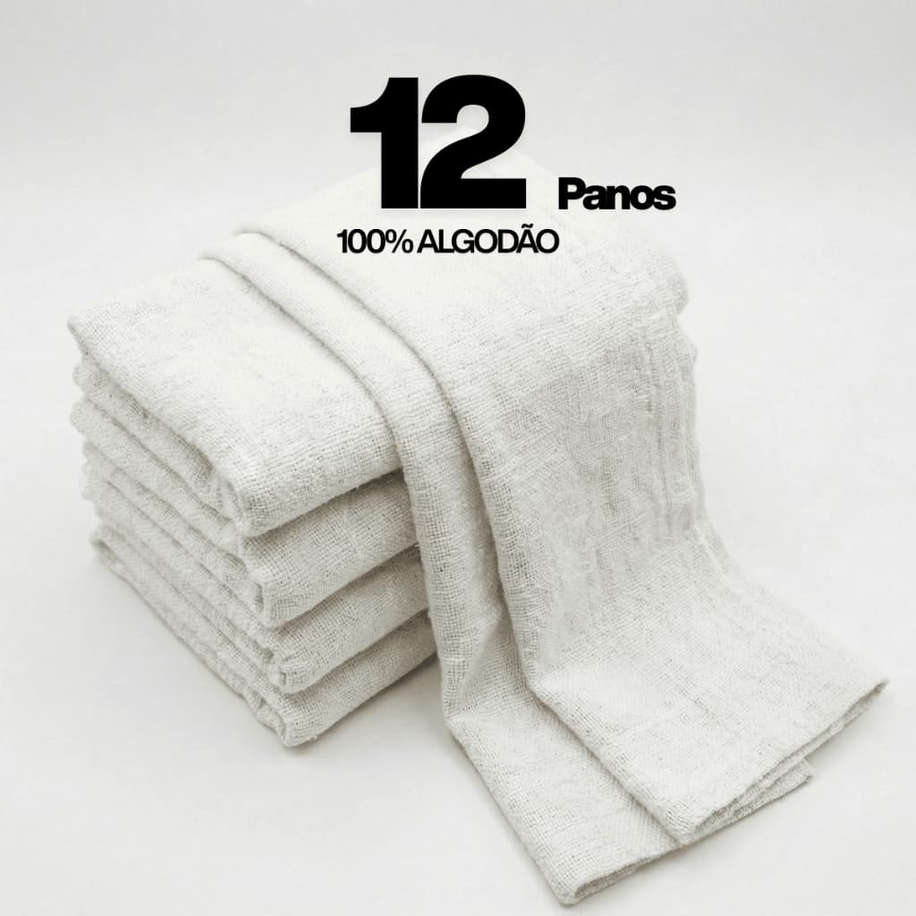 Kit 12 Panos De Chão Saco Alvejado Branco 100% Algodão 62x42 Costura Reforçada Atacado