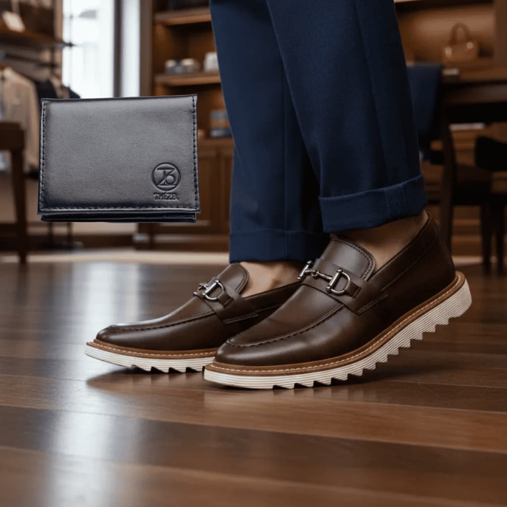 Sapato Masculino + Carteira Dublin Oxford Tratorado Social Mocassim Casual Moderno Casamento Igreja