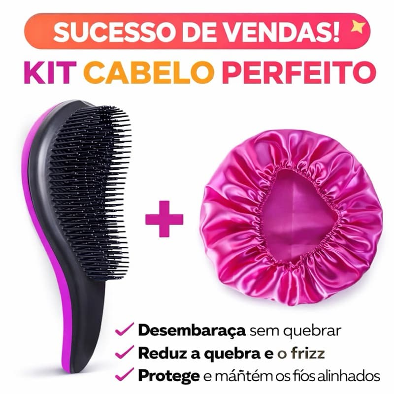 Kit Escova Desembaraçante Flexível + Touca de Cetim Anti Frizz – Cores Sortidas