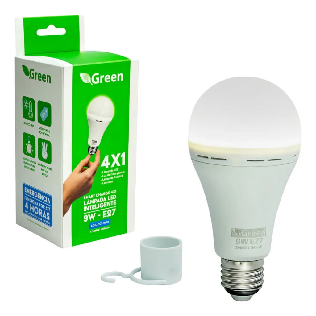Lâmpada led inteligente de emergência recarregável cor branco Green