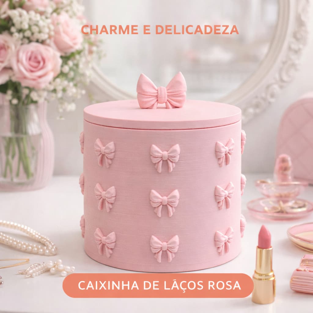 Caixinha Decorativa com Laços – Porta Joias Organizador Charmoso para Quarto Infantil e Penteadeira Varias Cores