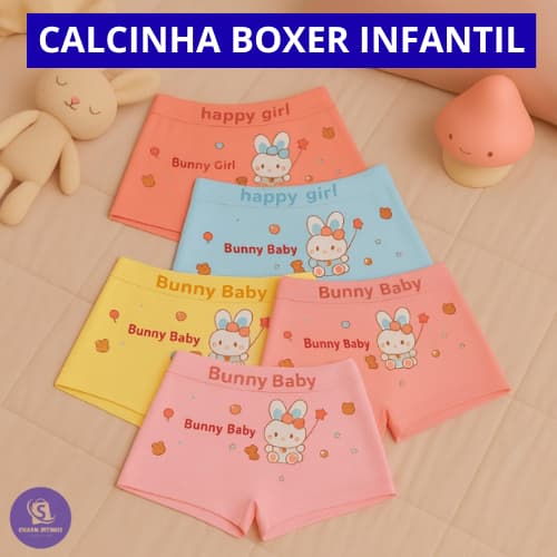 Kit 05 ou 03 Calcinhas Boxer Infantil Estampada Respirável Cores Sortidas