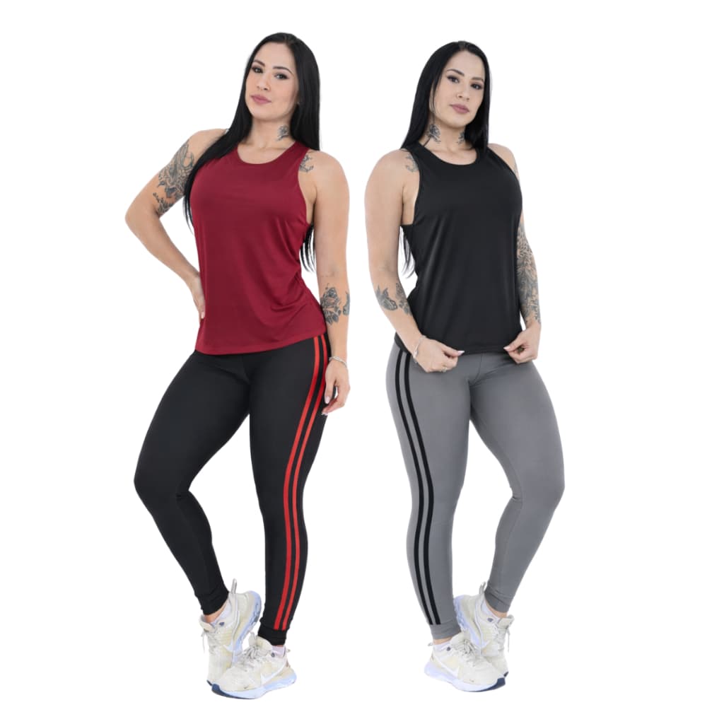 Conjunto Regata Feminina Dry Fit e Legging Fitness Cós Alto em Suplex