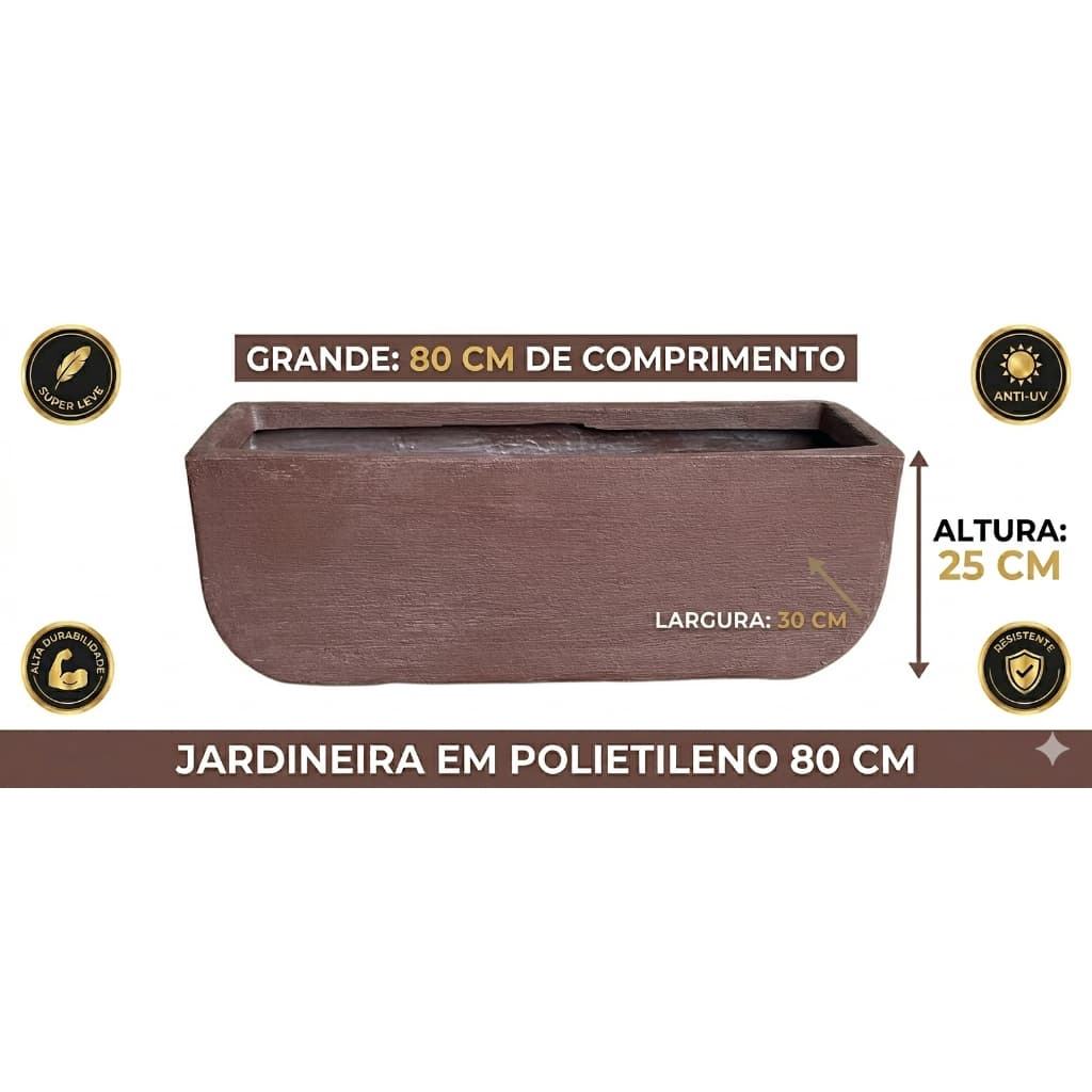 Floreira Jardineira 80cm em Polietileno Resistente para Plantas e Flores