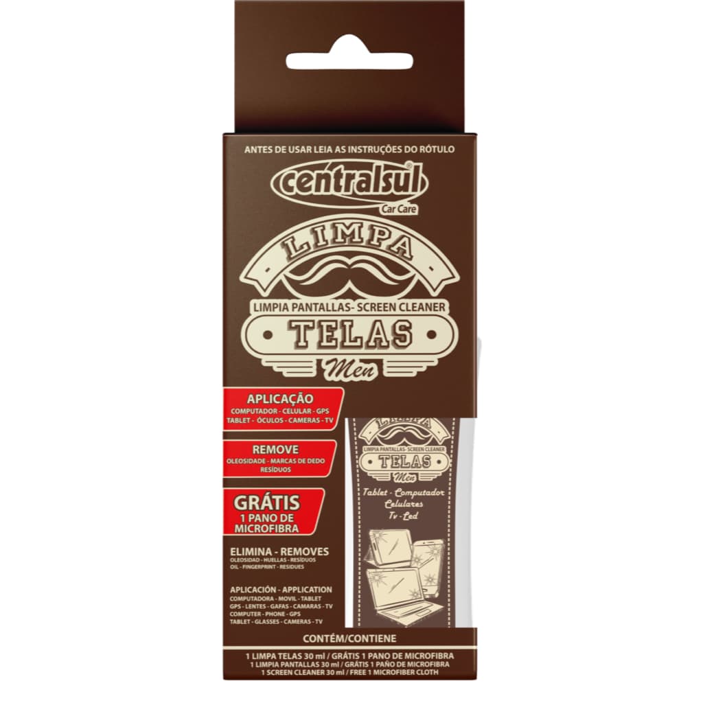 Centralsul Limpa Telas Spray Pano Microfibra Limpeza Cuidados Carro 30 ml