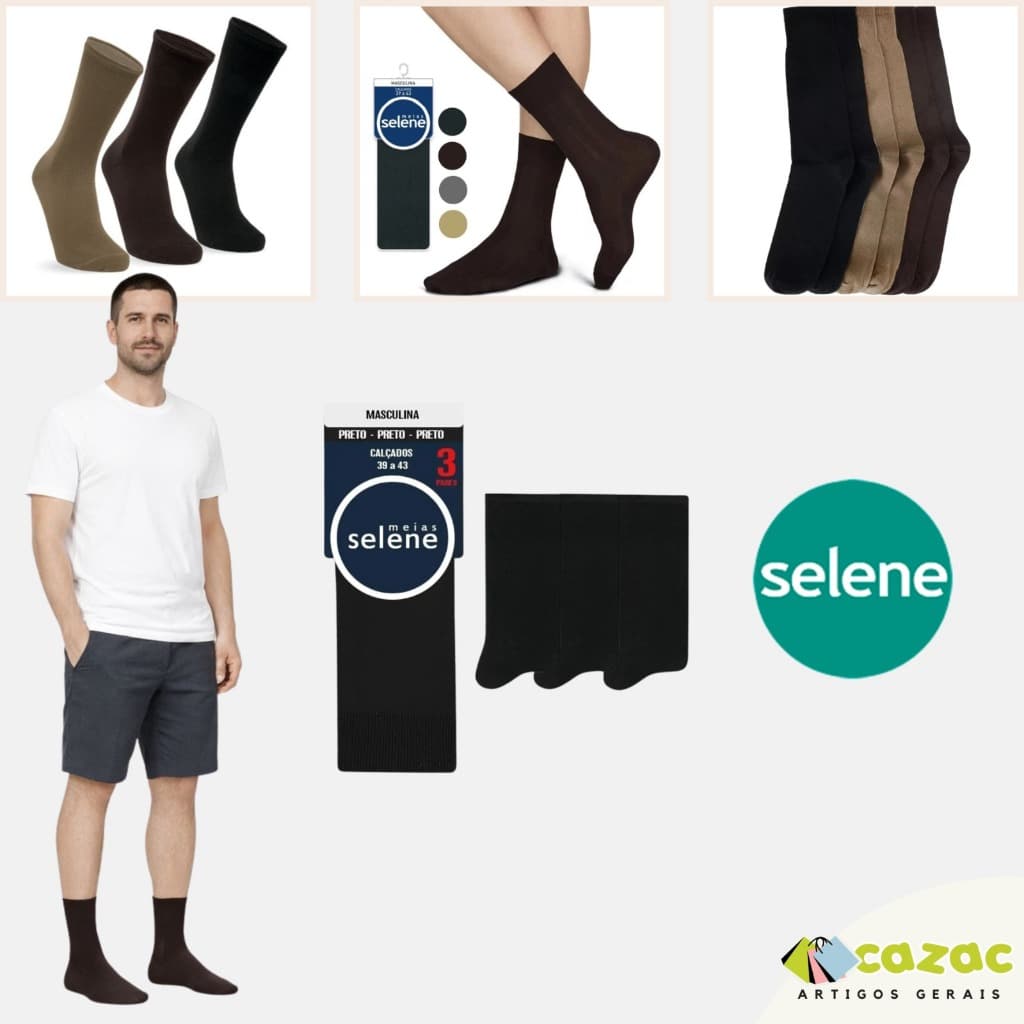 Kit 3 Pares Meia Selene Cano Longo Masculina Lisas Algodão Original Premium 39 ao 43