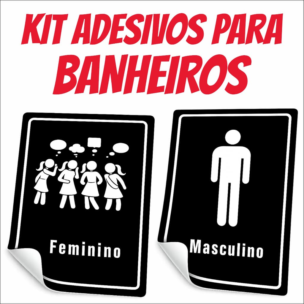 Kit Adesivo Banheiro Masculino Feminino Porta WC Sanitário Sinalização Vinil 20x15