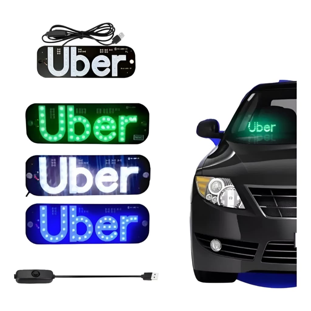 Placa Letreiro Led Luminoso USB Motorista de Aplicativo Uber