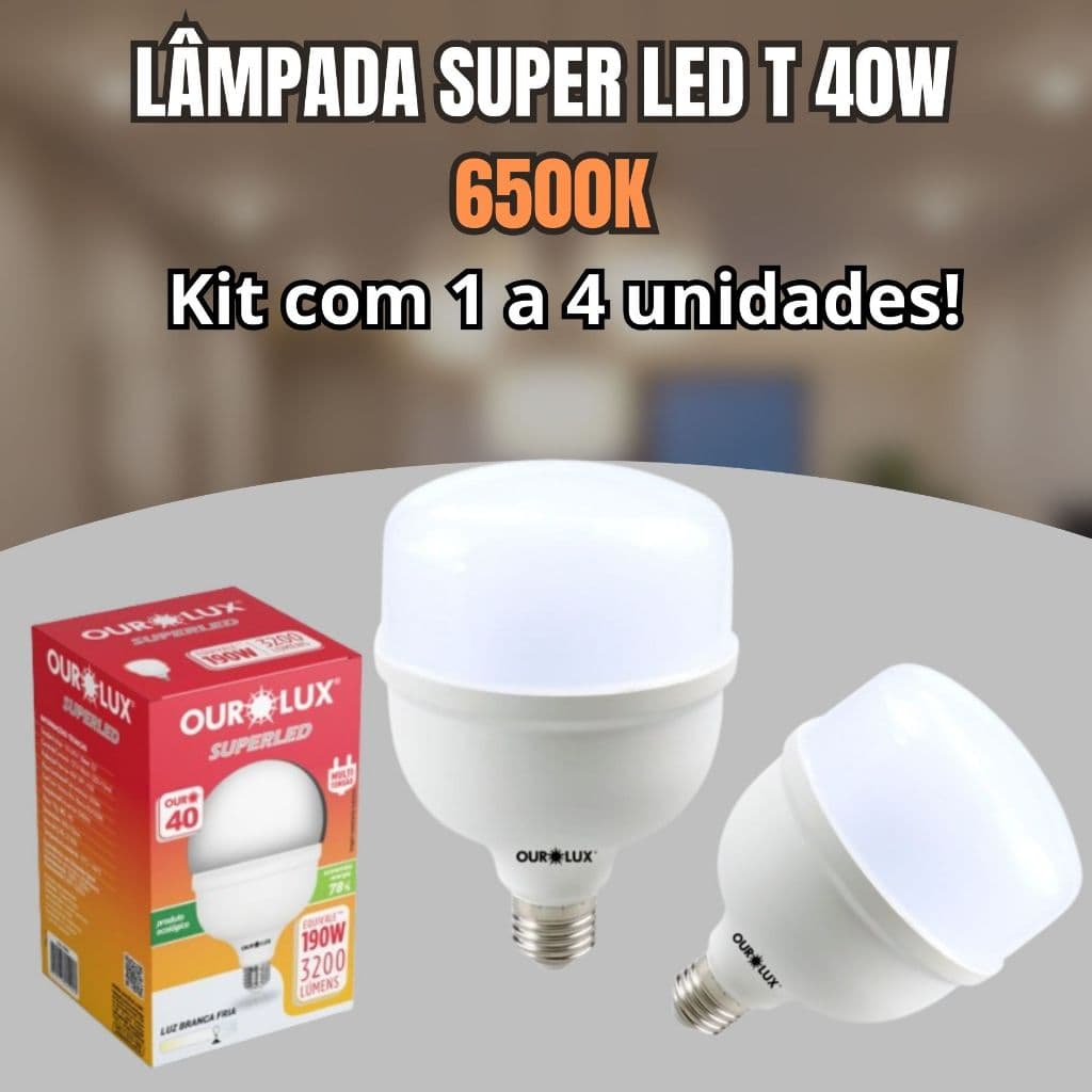 Lâmpada Led 40w 3200lm Ourolux A mais Forte 6500k 3200lm Branco Frio Potente Industrial