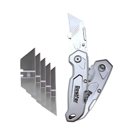 Estilete Trapezoidal Profissional em Metal Dobrável + 5 Laminas Extras
