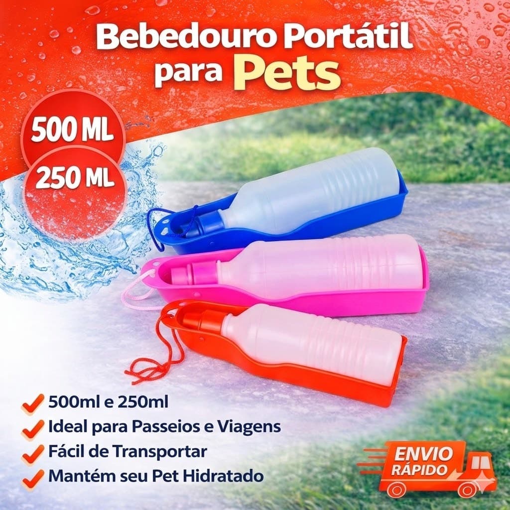 Bebedouro Portátil Com Garrafa Para Pet 500ml/250ml Cachorro Gato Passeio