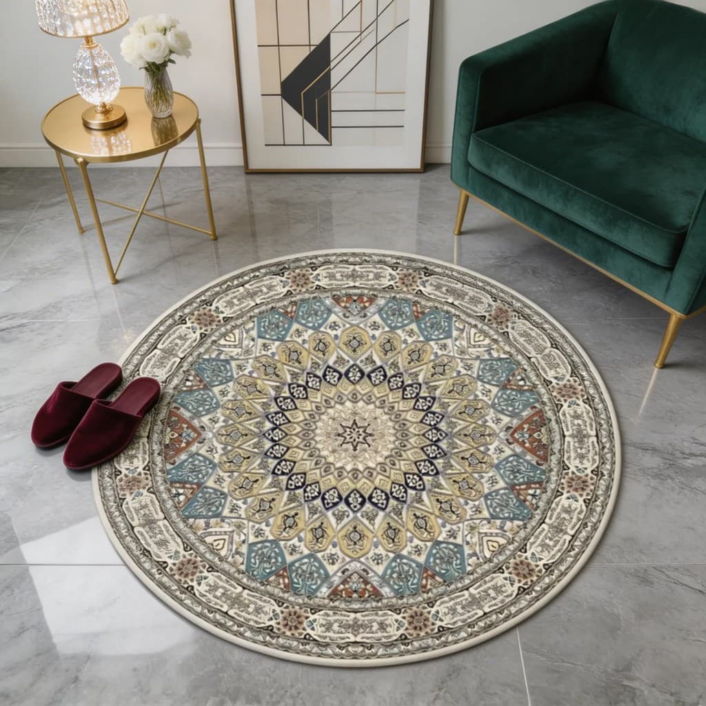 Tapete Belga Redondo 1,20x1,20m e 1,60x1,60m Circular Elegante Antiderrapante Fácil de Limpar