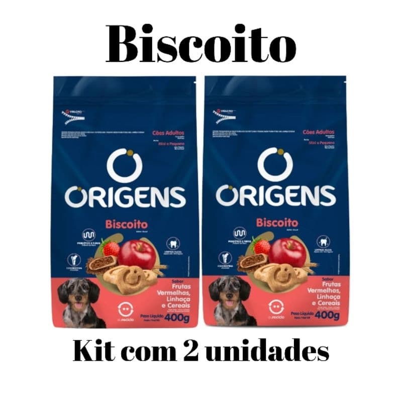 Origens Biscoito Cães Adultos Portes Mini E Peq Sabor Frutas Vermelhas, Linhaça e Cereais 400g - KIT com 2 unidades