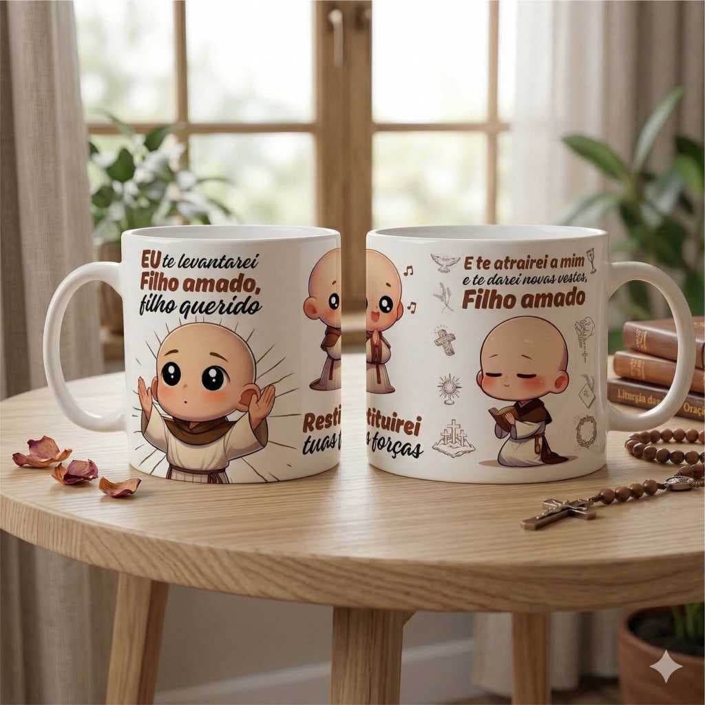 Caneca de Porcelana Frei Gilson Católico Quaresma Frases