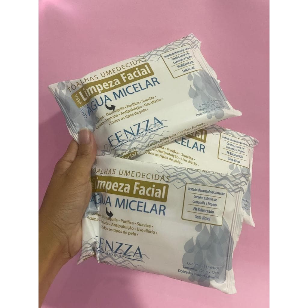 Lenço Umedecido Demaquilante de Maquiagem Toalha Limpeza Facial Água Micelar Fenzza