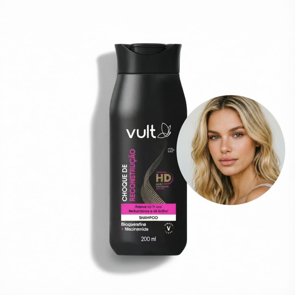 Shampoo Vult Choque de Reconstrução 200ml Bioqueratina Niacinamida Reparação Brilho Balanceado