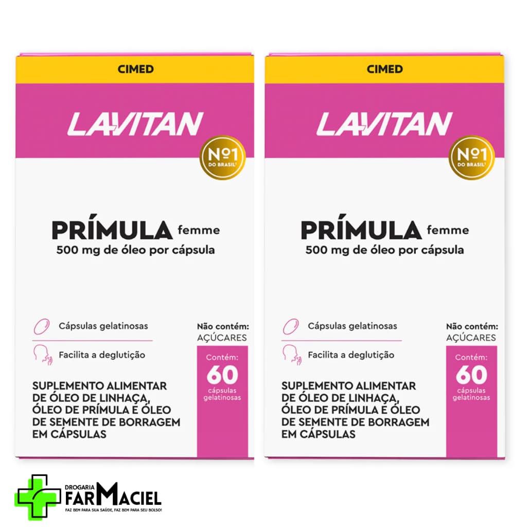Kit 2 Lavitan Prímula Femme com 60 cápsulas 500mg por Cápsula