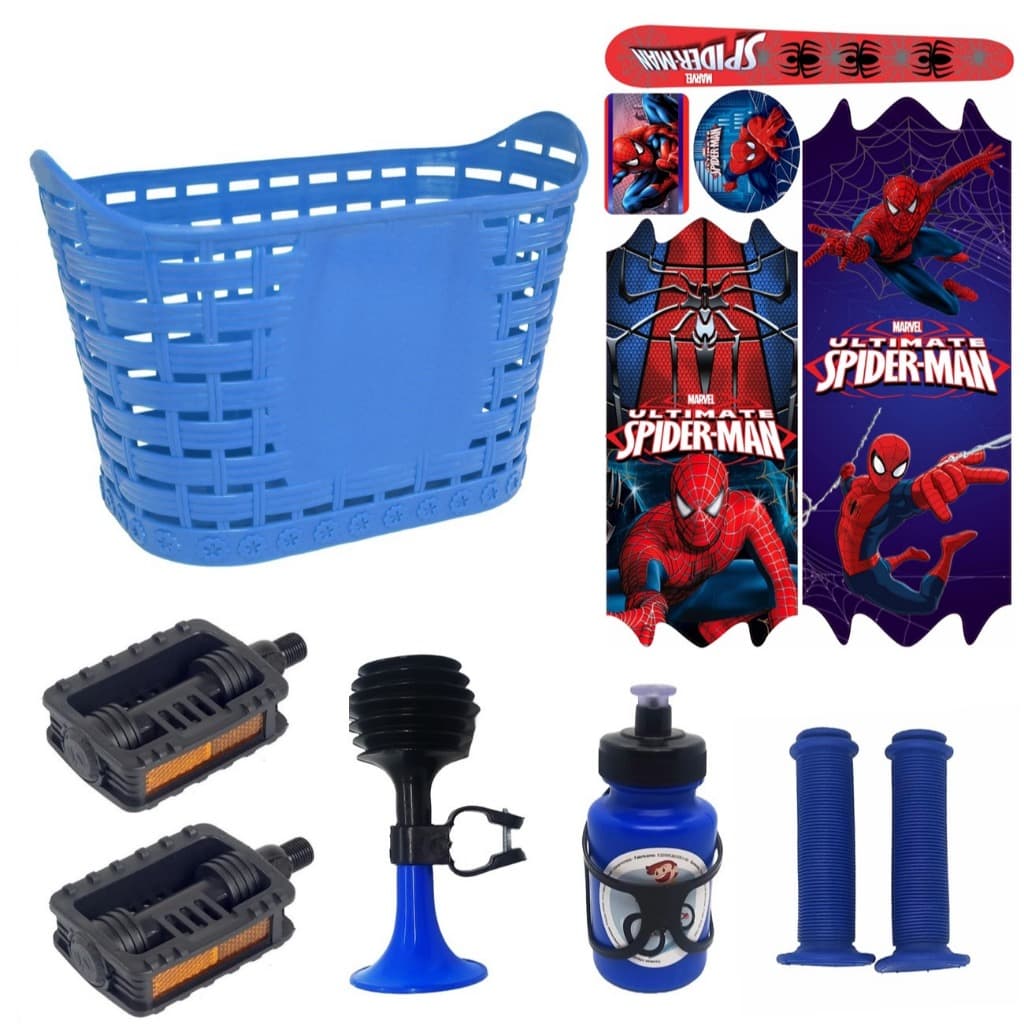 Kit Bike Infantil Cesta Adesivo Buzina Manopla Pedal Aro 14/16 Garrafa Squeeze Masculino