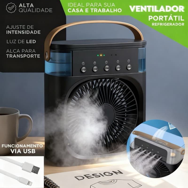 Ventilador Climatizador Portátil FrostAir USB Silencioso Umidificador de Ar Mesa Resfriador com Reservatório de Água