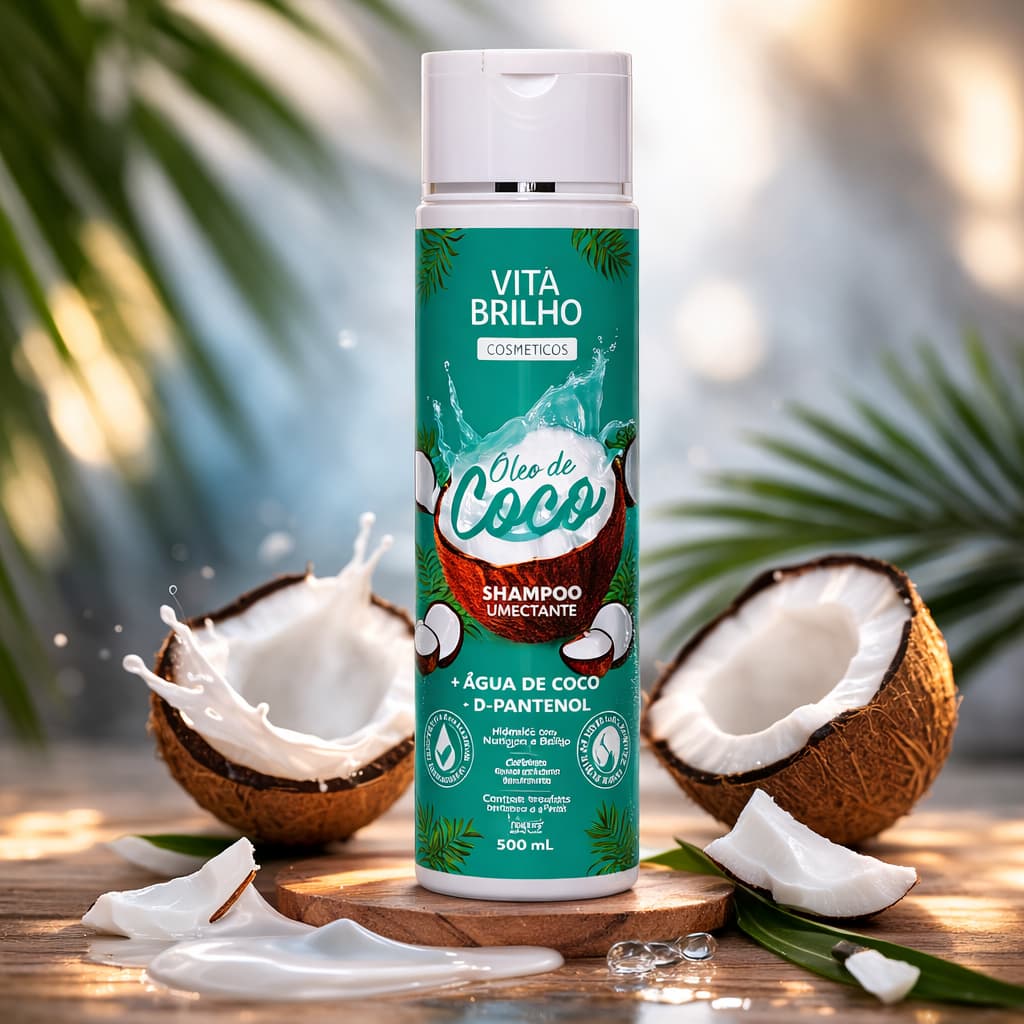 Shampoo Umectante Óleo de Coco 300ml Vita Brilho Hidratação Profunda para Cabelos Secos e Sem Volume