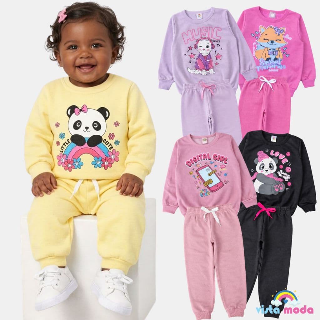 Kit 3 Conjuntos De Moletom Bebê Infantil De Inverno Menina 1 Ao 14