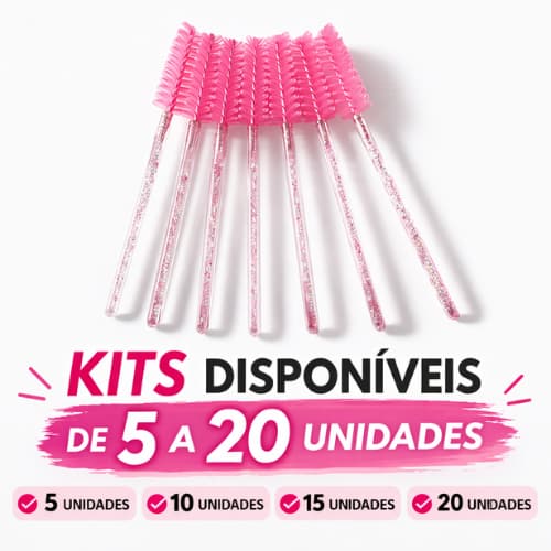 Kits de 5, 10, 15 e 20 Escovinhas Descartáveis para Cílios e Sobrancelhas Aplicador Tipo Rímel Rosa