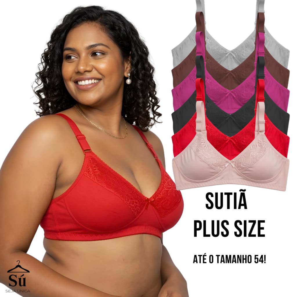 KIT COM 2 ou 4 SUTIÃS Plus Size Sem Bojo Renda Alças Reforçadas Alta Sustentação