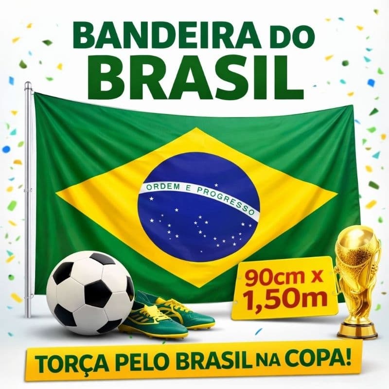 Bandeira do Brasil 90x150cm Grande Copa do Mundo Torcida Futebol Poliéster Com Espaço para Mastro