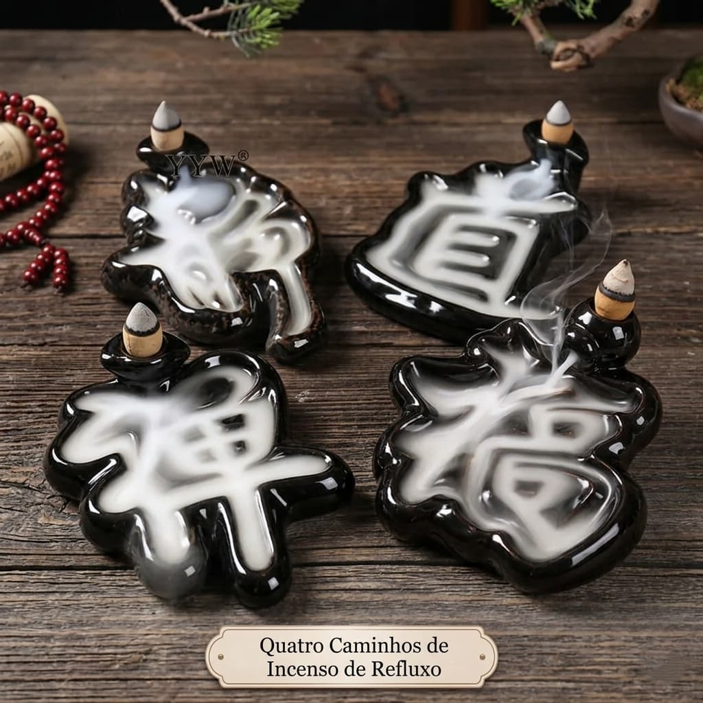 Porta incenso Refluxo Incensário Cascata  Cerâmica Casa Decorativa Palavras Zen Feng Shui