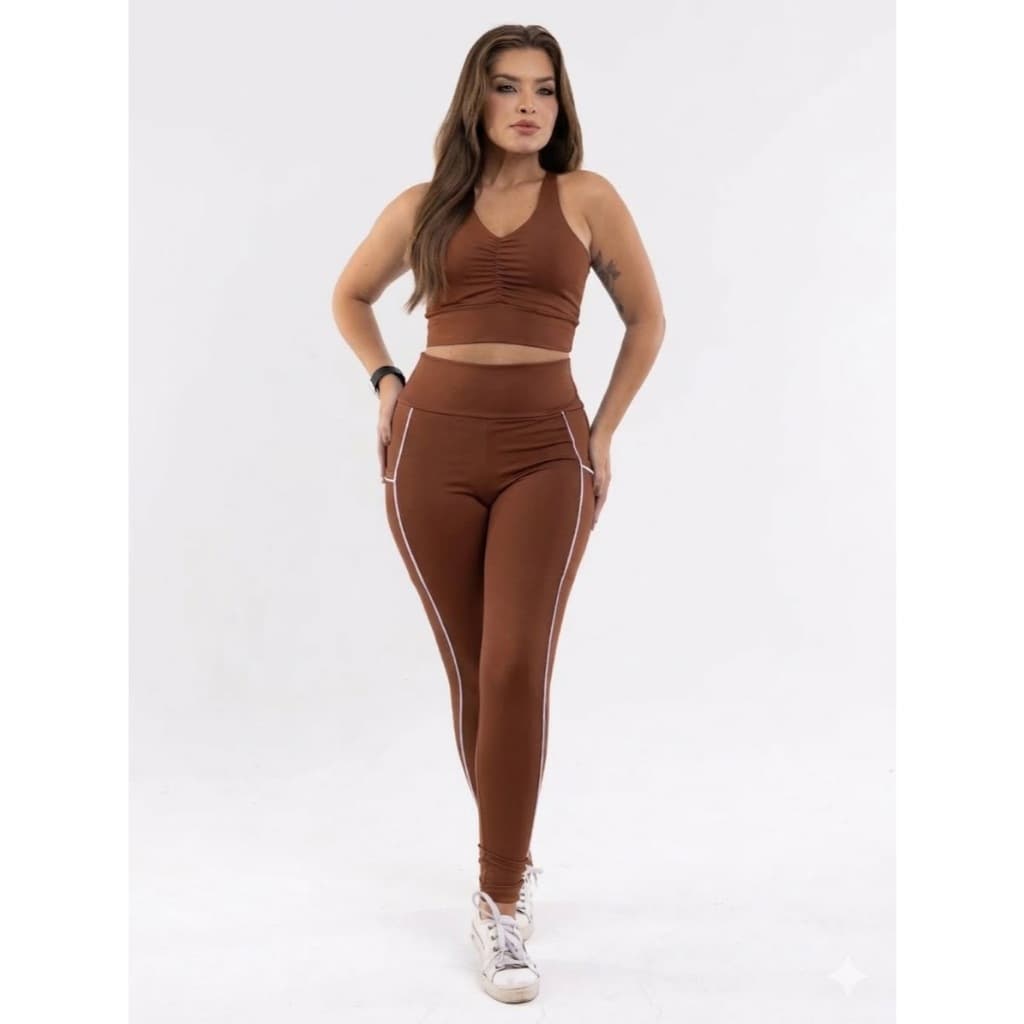Conjunto Calça Legging e Cropped Top Fitness Academia Feminino Verão Alta Compressão