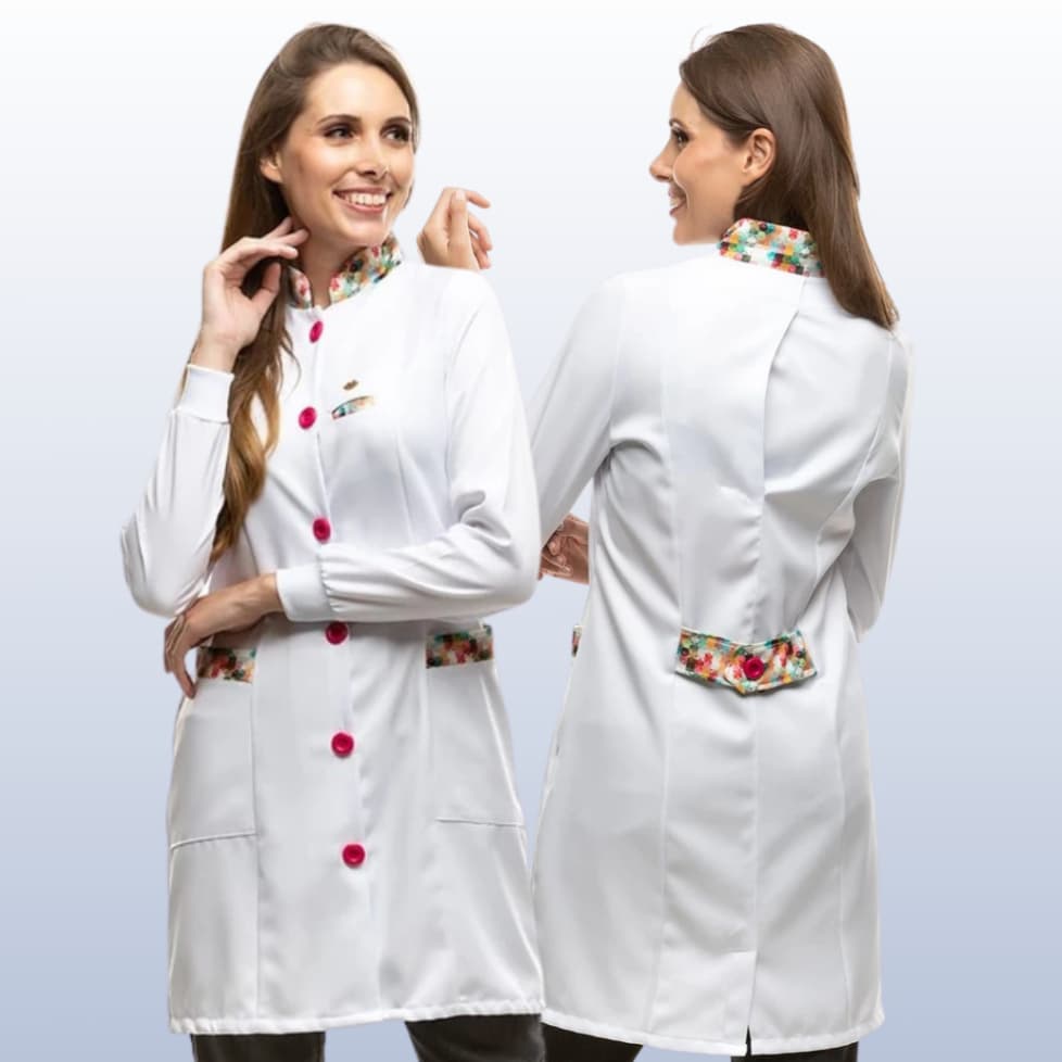 Jaleco Feminino Joy Estampado Manga Longa Profissional Hospitalar Enfermagem Dentista Veterinária