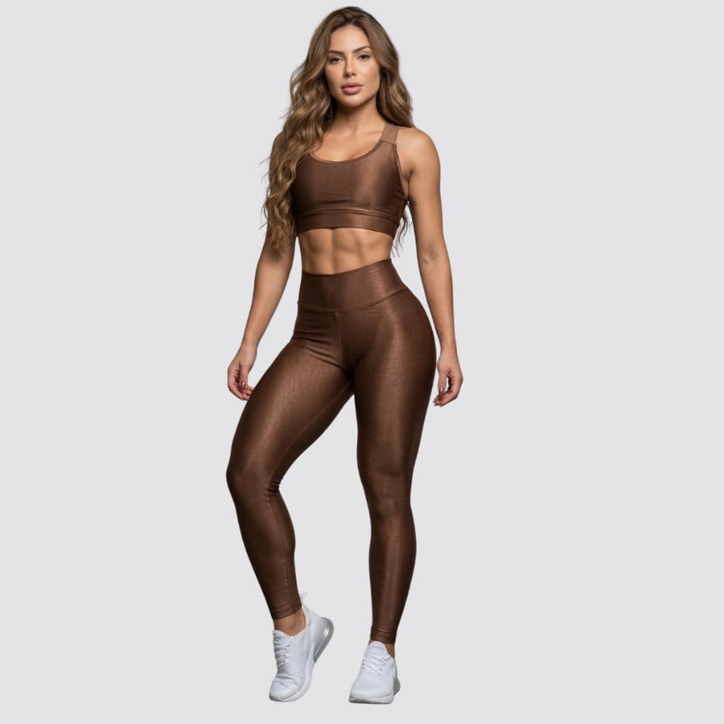 Conjunto Legging Canelado Sem Transparência Top e Calça Fitness Roupas Femininas Para Academia A02