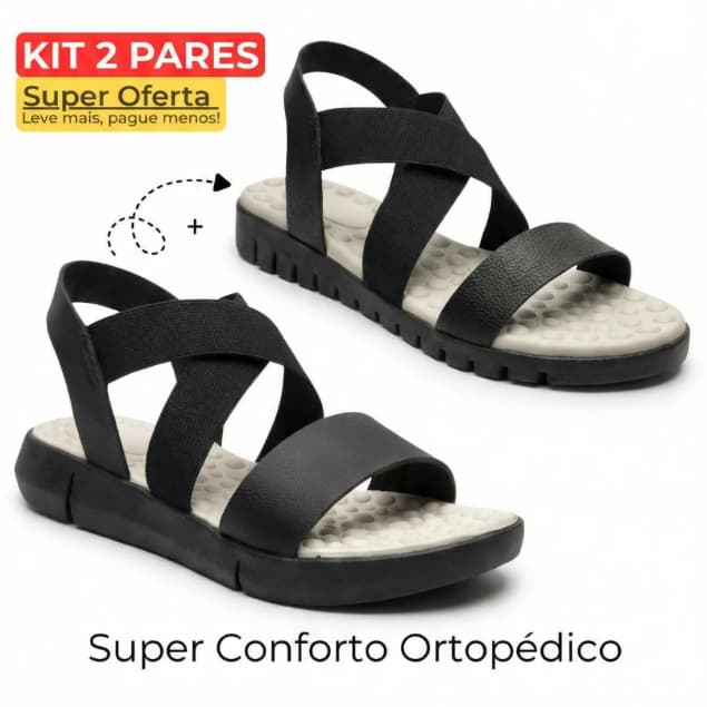 Kit 2 Pares Sandália Papete Feminina Ortopédica Com Elástico Confortável Macia Palmilha Massageadora