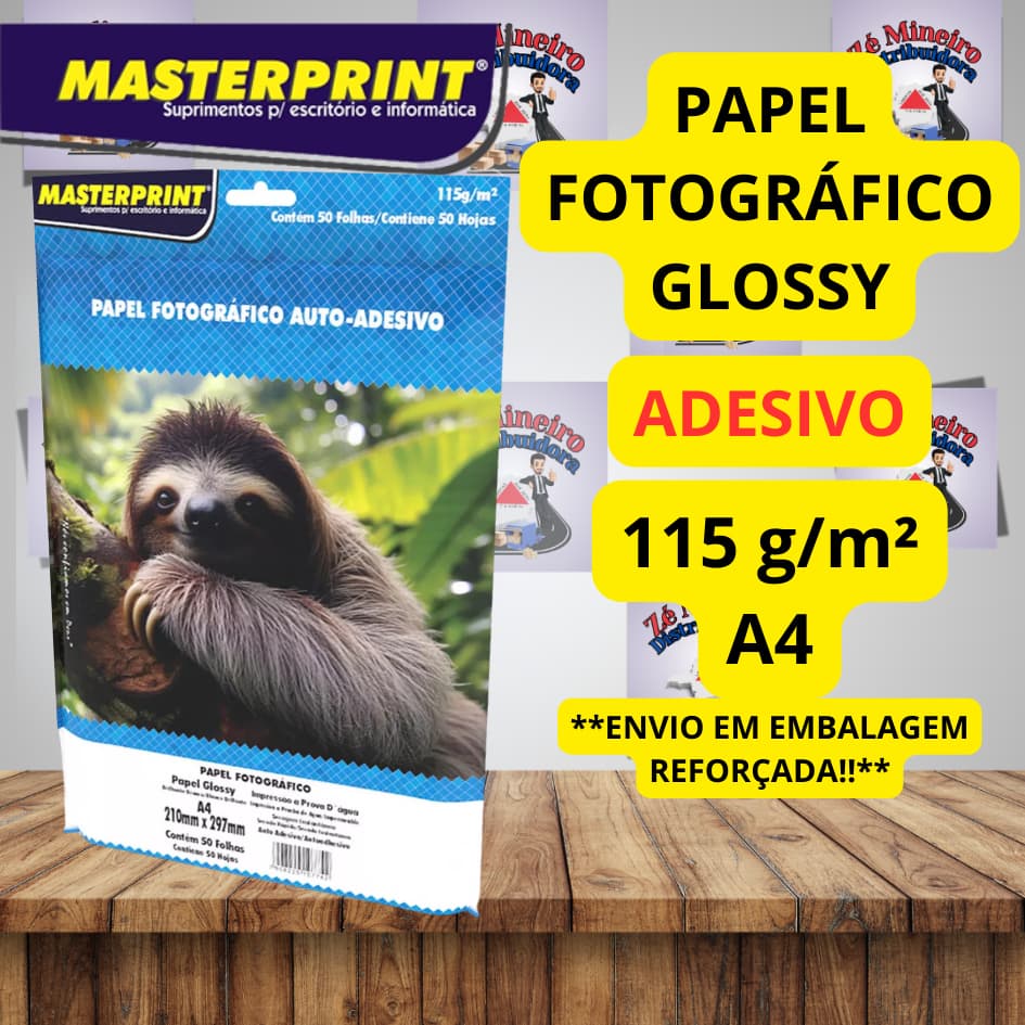 Papel Fotográfico ADESIVO 115g A4 Foto Glossy Brilhante Autoadesivo - MASTERPRINT