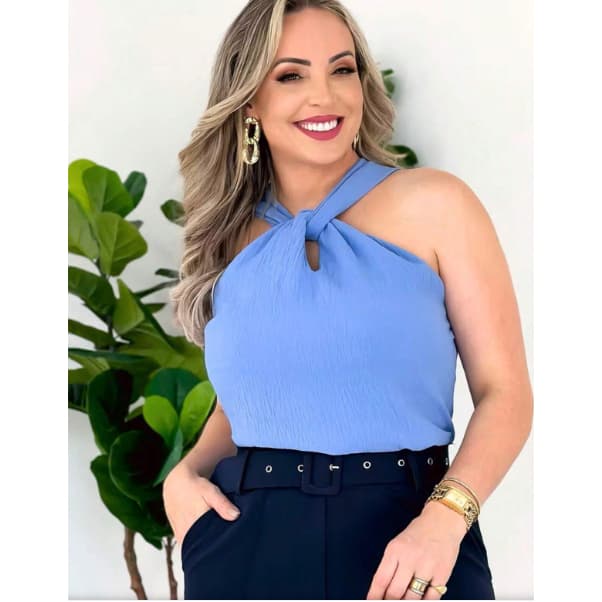 Blusa Regata Feminina Tecido Duna Gola Nó Soltinha Elegante