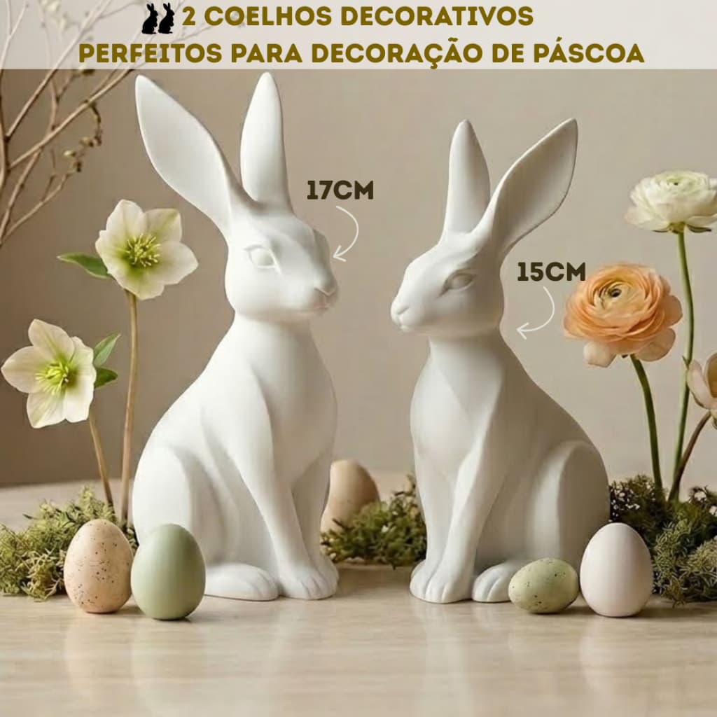 Kit 2 Coelhos De Páscoa Enfeite e Decoração Coelho Casal Moderno Mesa Casa Estante