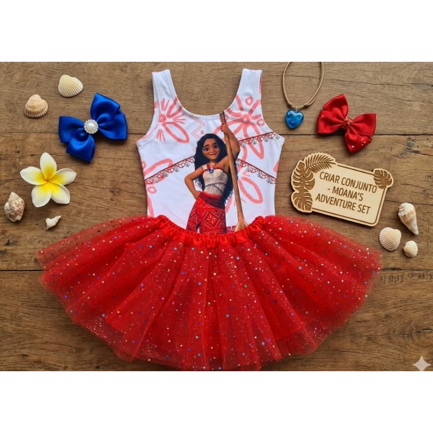 Body Maiô infantil para Meninas com estampa de Moana Confortável e Ideal para Praia e Piscina Ideal para o Verão