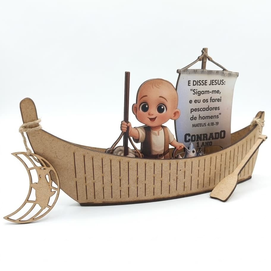 Barco em MDF para Festa Pescador | Decoração Tema Bíblico Infantil | Centro de Mesa Cristão | Corte a Laser
